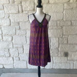 Custo Barcelona Vibrant Patterned Purple & Peachy Orange Shift Dress Sz 1 / XS
